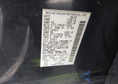 2008 Nissan Titan Pro-4X z USA, uszkodzony, nr VIN 1N6AA07F18N313114